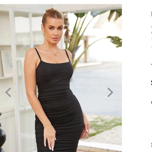 Ruched Bodycon Midi Black Slip Dress Size M - Picture 3 of 3